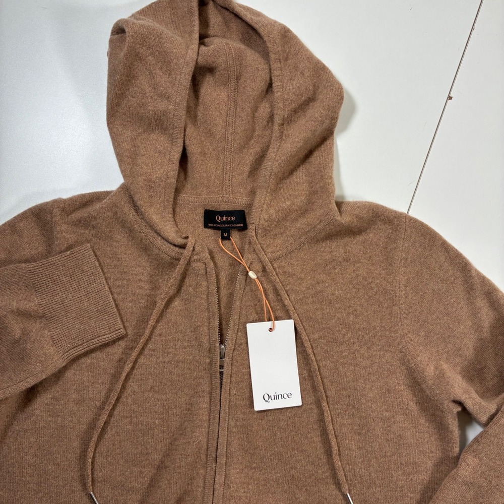 NEW Quince Mongolian Cashmere Hoodie Women Medium Brown Full Zip Luxury Sweater - Picture 2 of 10